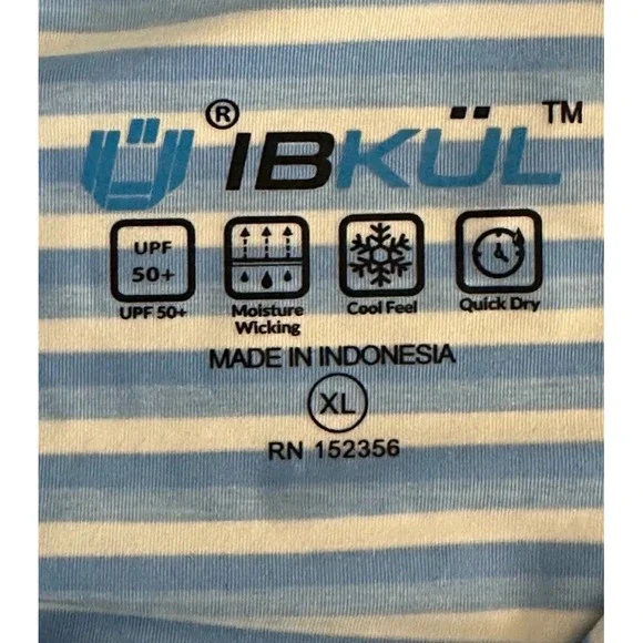 IBKUL Golf Polo Mens XL Blue Stripe UPF 50 Performance Sanctuary Golf Club Logo - Picture 4 of 6